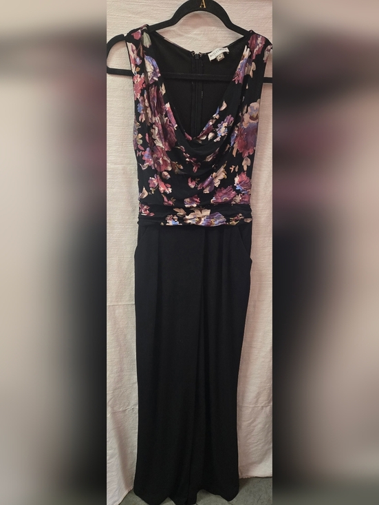 weslee rose Pants - Black Maxi Jumpsuit with Floral Cowl Neck